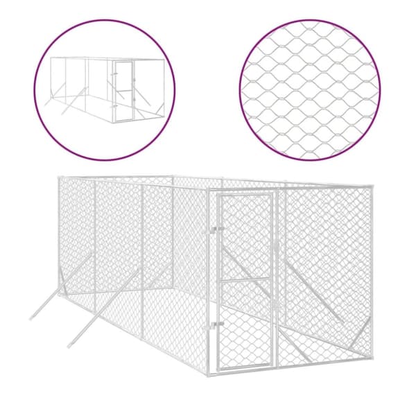 vidaXL Hundgård för utomhusbruk silver 2x6x2 m galvaniserat stål