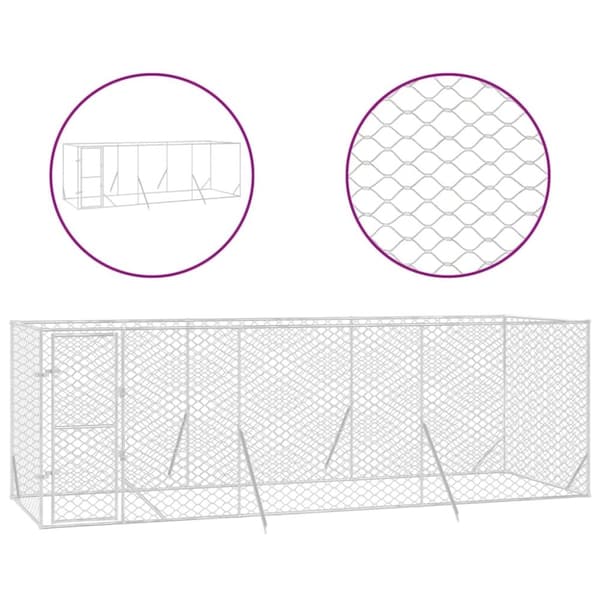 vidaXL Hundgård för utomhusbruk silver 6x2x2 m galvaniserat stål