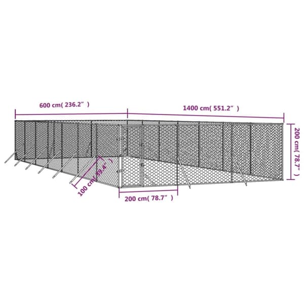 vidaXL udendørs hundegård 6x14x2 m galvaniseret stål sølvfarvet