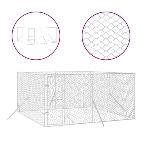 vidaXL udendørs hundegård 4x4x2 m galvaniseret stål sølvfarvet