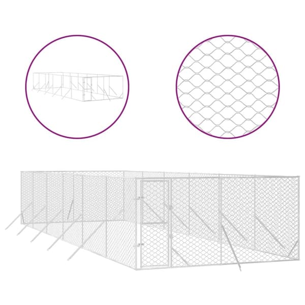 vidaXL Hundgård för utomhusbruk silver 4x12x2 m galvaniserat stål