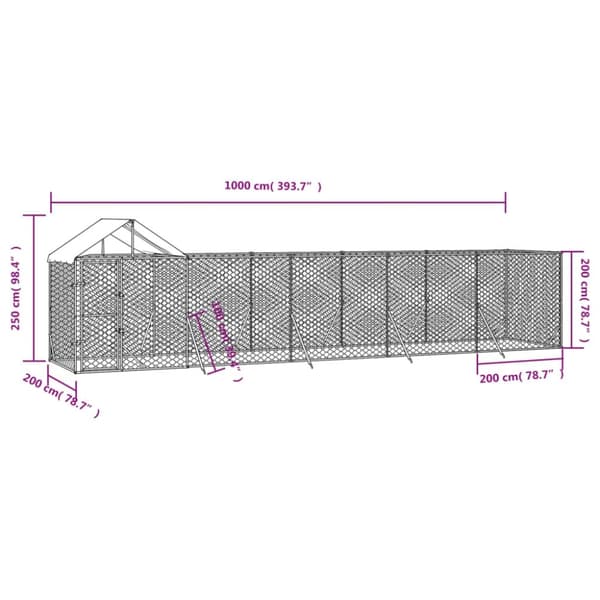 vidaXL Utendørs hundekennel sølv 10x2x2,5 m galvanisert stål