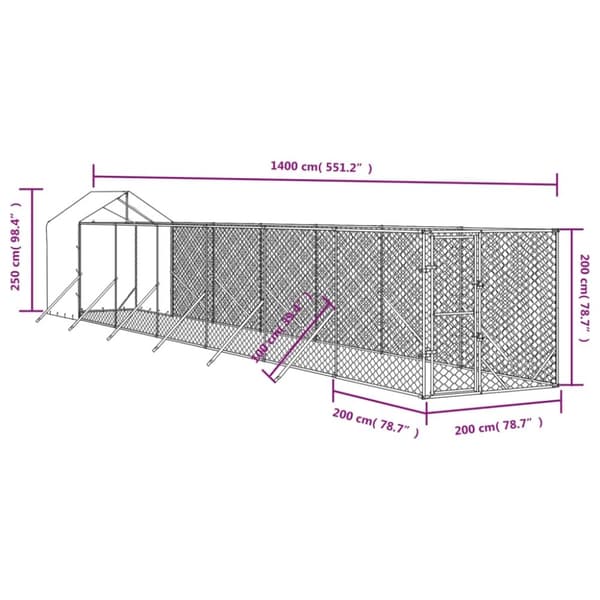 vidaXL Utendørs hundekennel sølv 2x14x2,5 m galvanisert stål