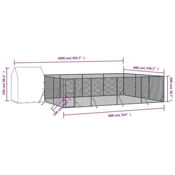 vidaXL Utendørs hundekennel sølv 10x6x2,5 m galvanisert stål
