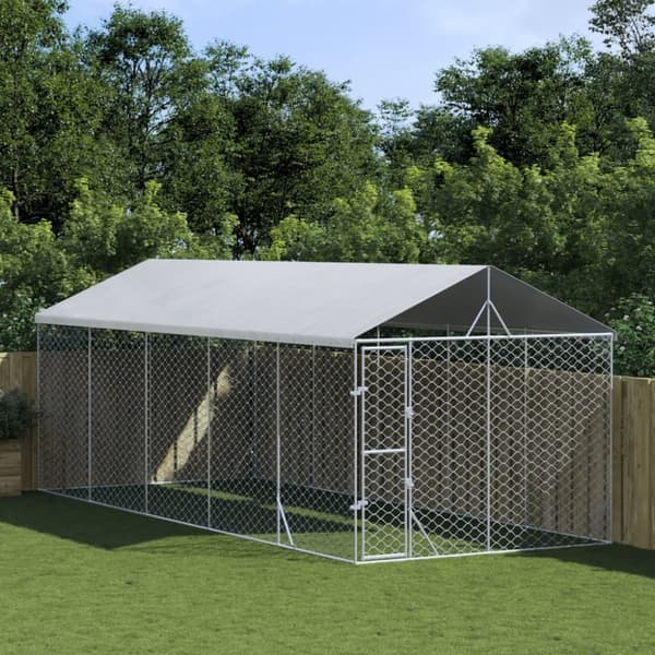 vidaXL udendørs hundegård med tag 3x7,5x2,5 m galvaniseret stål sølv