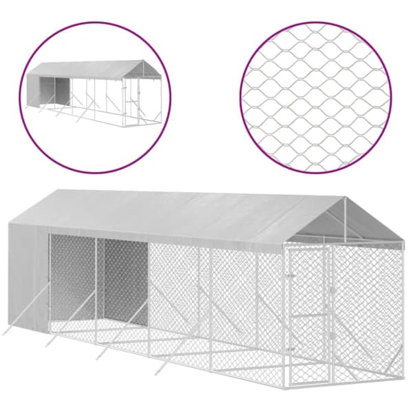 vidaXL Koiran ulkohäkki katolla hopea 2x10x2,5 m galvanoitu teräs