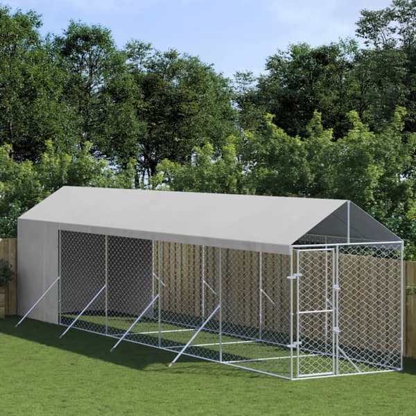 vidaXL Koiran ulkohäkki katolla hopea 2x10x2,5 m galvanoitu teräs