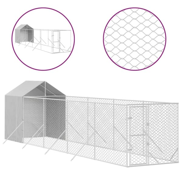 vidaXL Koiran ulkohäkki katolla hopea 2x10x2,5 m galvanoitu teräs