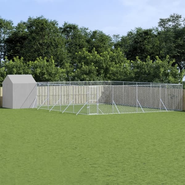 vidaXL udendørs hundegård med tag 10x10x2,5 m galvaniseret stål sølv