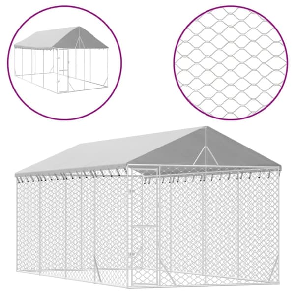 vidaXL Koiran ulkohäkki katolla hopea 3x6x2,5 m galvanoitu teräs