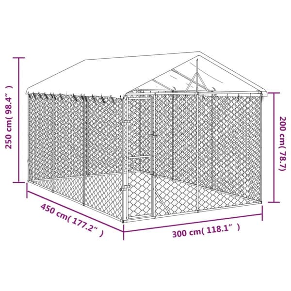 vidaXL Utendørs hundekennel sølv 3x4,5x2,5 m galvanisert stål
