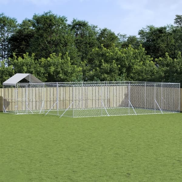vidaXL udendørs hundegård med tag 10x6x2,5 m galvaniseret stål sølv