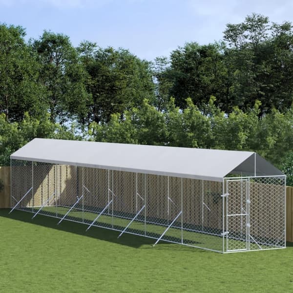 vidaXL Koiran ulkohäkki katolla hopea 2x14x2,5 m galvanoitu teräs