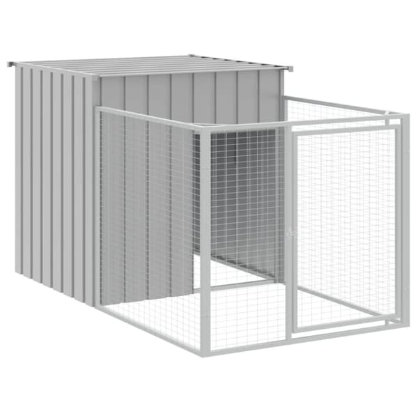 vidaXL hundehus med løbegård 110x609x110 cm galvaniseret stål lysegrå