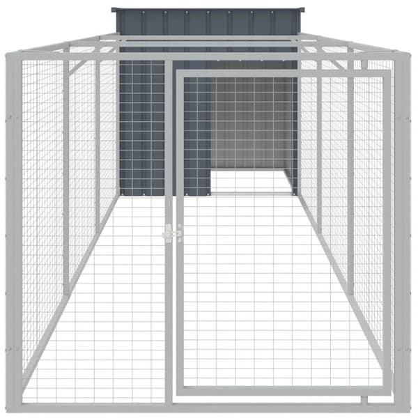 vidaXL hundehus med løbegård 110x405x110 cm galvaniseret stål antracit