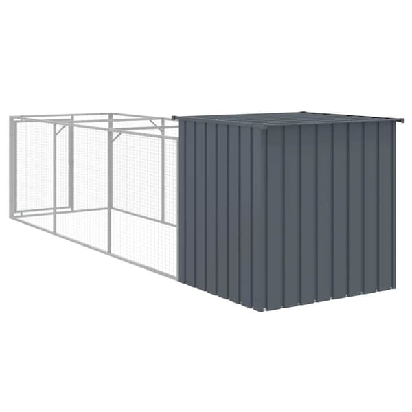 vidaXL Hundehus med gård antrasitt 110x405x110 cm galvanisert stål