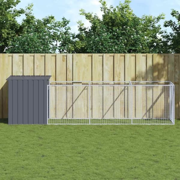 vidaXL Hundehus med gård antrasitt 110x405x110 cm galvanisert stål