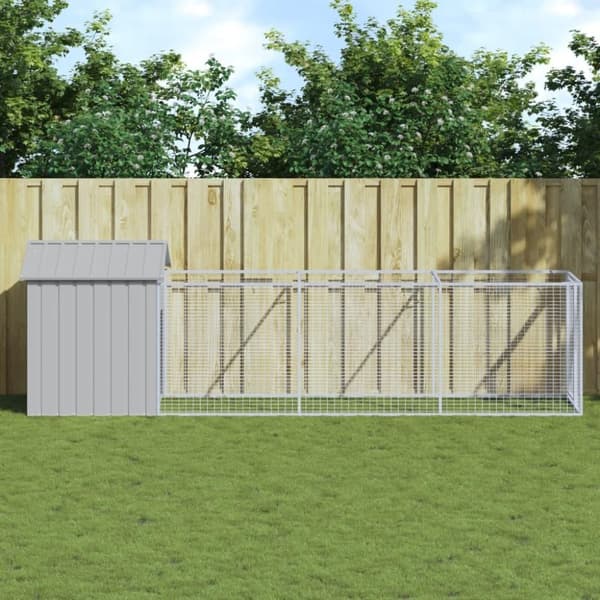 vidaXL Hundehus med tak lysegrå 117x405x123 cm galvanisert stål