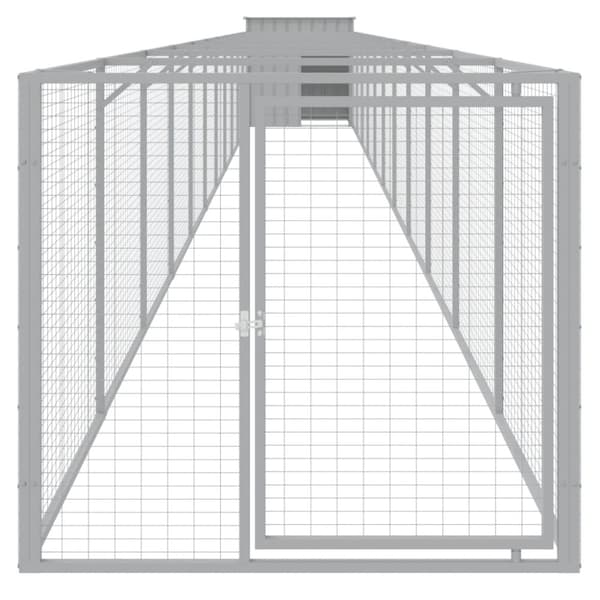 vidaXL hundehus med løbegård 110x1221x110 cm galvaniseret stål lysegrå