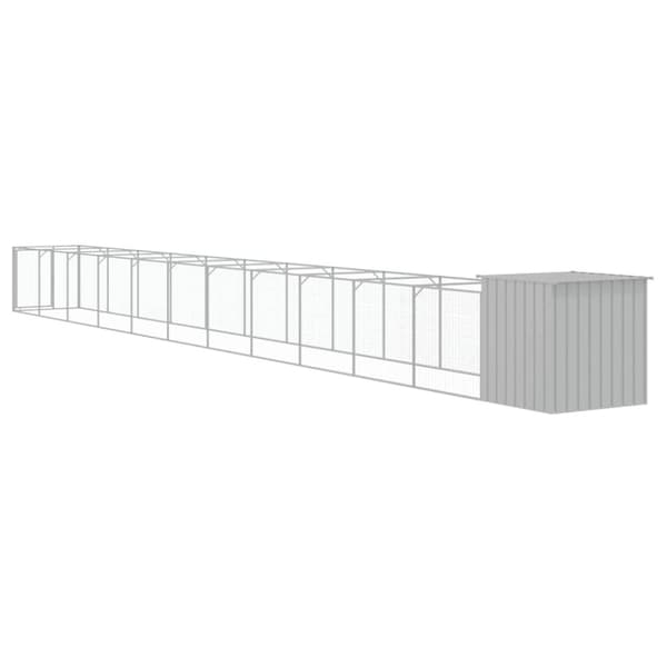 vidaXL hundehus med løbegård 110x1221x110 cm galvaniseret stål lysegrå