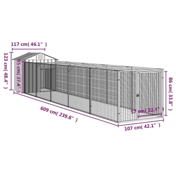 vidaXL Hundehus med tak antrasitt 117x609x123 cm galvanisert stål