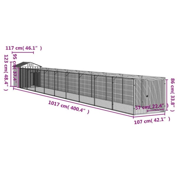vidaXL Hundehus med tak antrasitt 117x1017x123 cm galvanisert stål