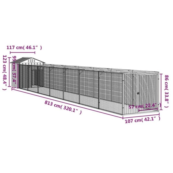 vidaXL Koirankoppi katolla antrasiitti 117x813x123 cm galvanoitu teräs