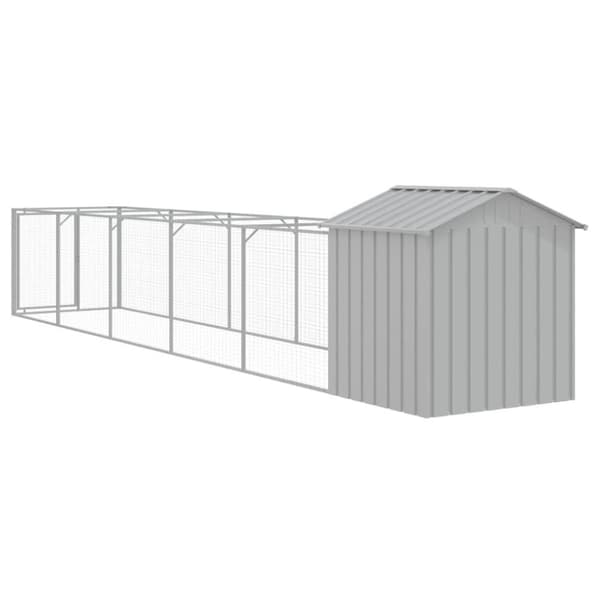 vidaXL Hundehus med tak lysegrå 117x609x123 cm galvanisert stål