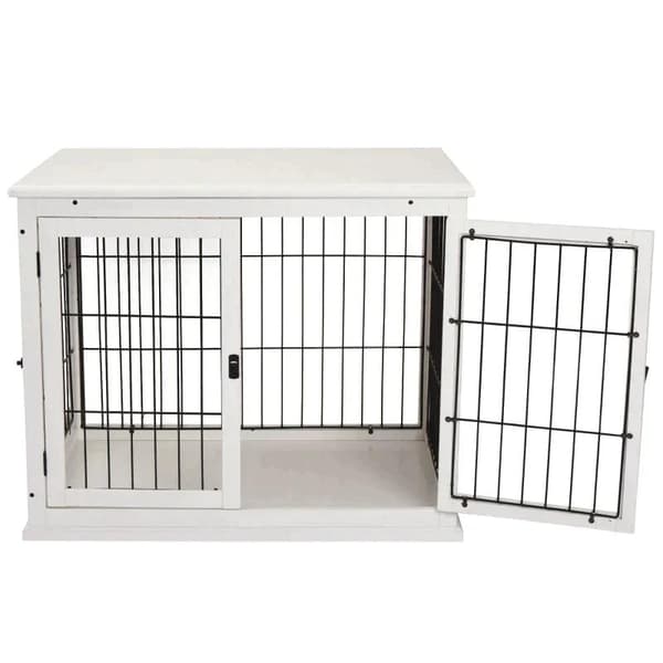 Rootz Hundebur - Hundeholder - Kæledyrsbur - Låsende 3-døre - MDF træ - Hvid - 58,5 cm x 81 cm x 66 cm