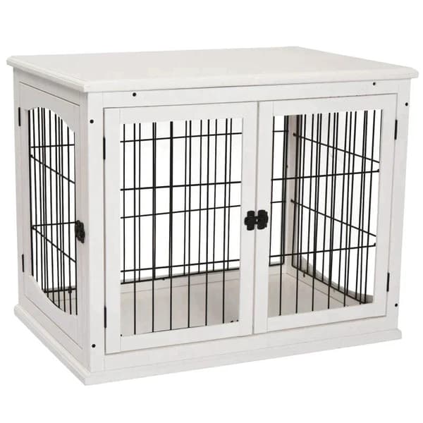 Rootz Hundebur - Hundeholder - Kæledyrsbur - Låsende 3-døre - MDF træ - Hvid - 58,5 cm x 81 cm x 66 cm