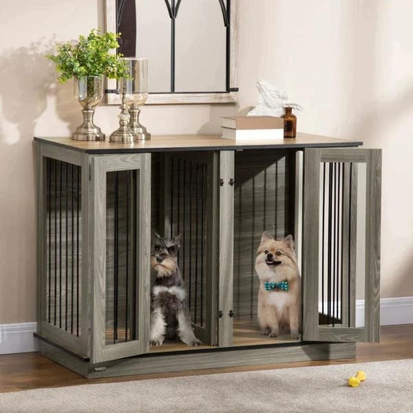 Rootz-koiran häkki - Koiran laatikko - 2-in-1 -muotoilu - Sisältää irrotettavan välilevyn - tumma pähkinä + tammi - 120W x 60D x 88,5K cm