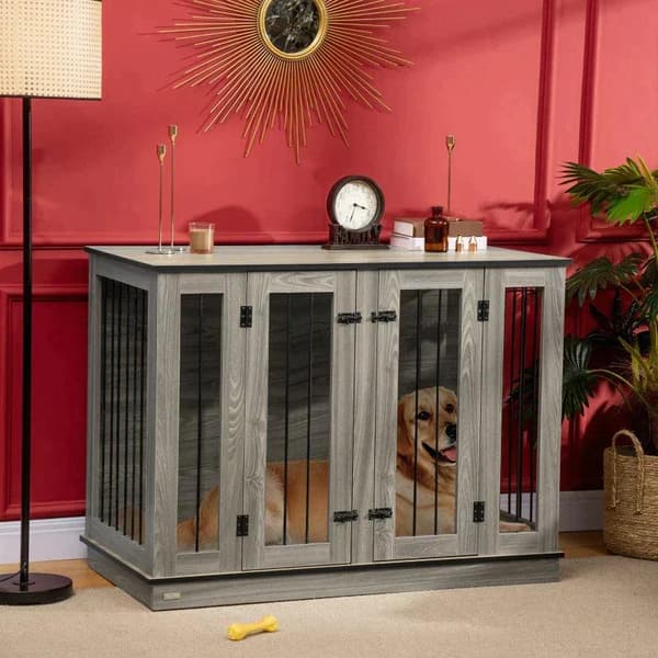 Rootz-koiran häkki - Koiran laatikko - 2-in-1 -muotoilu - Sisältää irrotettavan välilevyn - tumma pähkinä + tammi - 120W x 60D x 88,5K cm