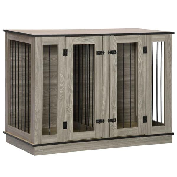 Rootz Hundebur - Hundeboks - 2-i-1 design - Inklusiv aftagelig skillevæg - Mørk valnød + eg - 120W x 60D x 88,5H cm