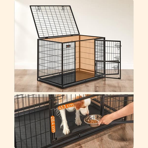 Rootz Hundebur - Hundebur med 2 døre - Hundebur - Hundekennel - Kraftig hundebur - Metalhundebur - Stål - Sort - 107 x 70 x 74,9 cm (L x B x H)