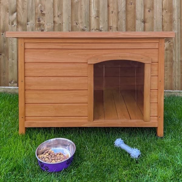 Wooden Dog Kennel Small Medium Large Pet House Shelter Animal Hut Open Top Roof 5cm Clearance Removable Floor Weatherproof Fir Wood Slanted Felt Roof