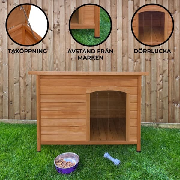 Hundkoja Trä Liten Medium Stor Husdjur Hundhus Hundkojor Gångjärnstak 5 cm Ovan Mark Uttagbart Golv Hundlucka Klaffar Väderbeständig Lutande Tak Filt Medium