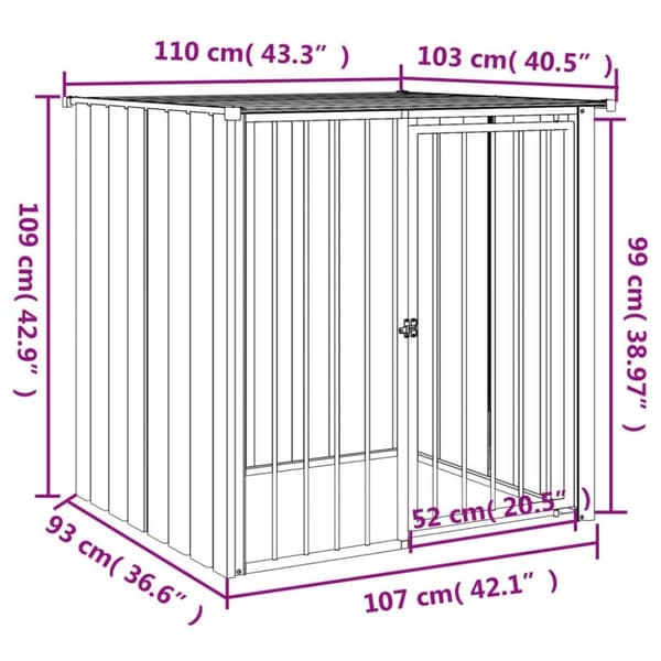 vidaXL Koirankoppi katolla musta 110x103x109 cm galvanoitu teräs