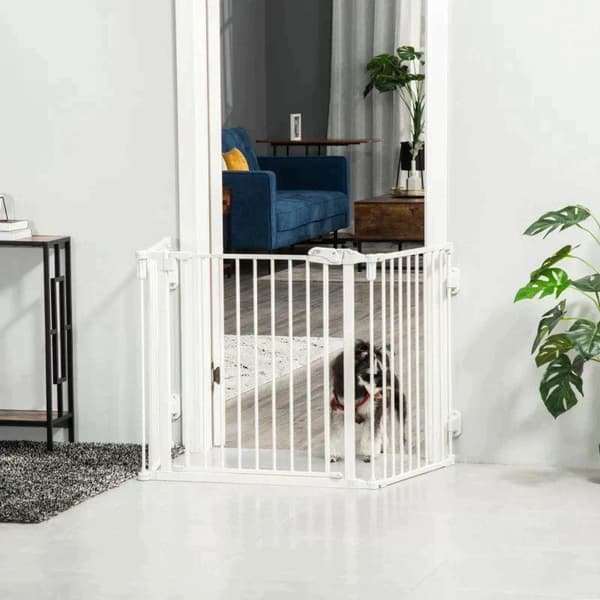 Rootz Dog Barrier - Oven portti - Lemmikkien portti - Kulmassa säädettävä - Taitettava portti automaattisesti sulkeutuvalla ovella - 3 paneelia - Valk
