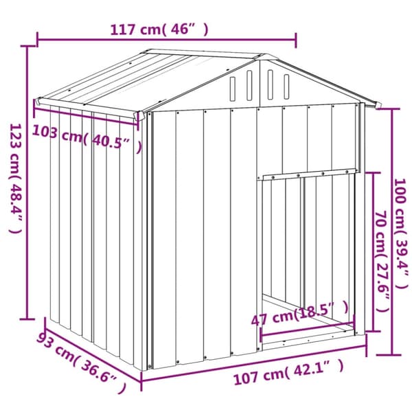 vidaXL hundehus med tag 117x103x123 cm galvaniseret stål antracitgrå