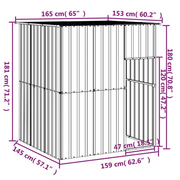 vidaXL Hundehus med tak antrasitt 165x153x181 cm galvanisert stål