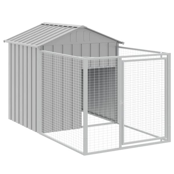 vidaXL hundehus med løbegård 117x201x123 cm galvaniseret stål lysegrå