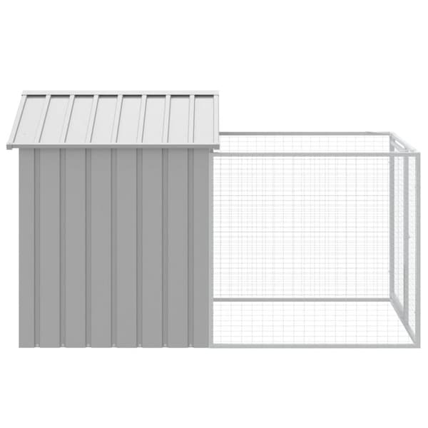 vidaXL hundehus med løbegård 117x201x123 cm galvaniseret stål lysegrå