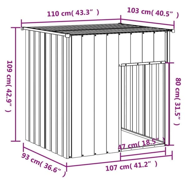 vidaXL hundehus med tag 110x103x109 cm galvaniseret stål antracitgrå