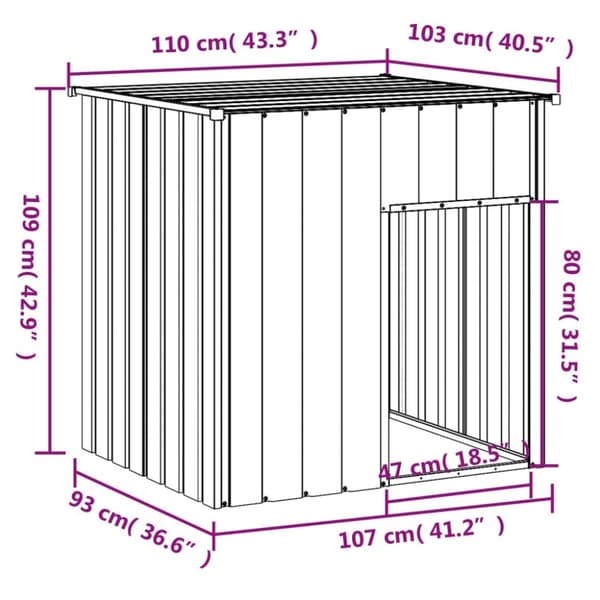 vidaXL hundehus med tag 110x103x109 cm galvaniseret stål lysegrå
