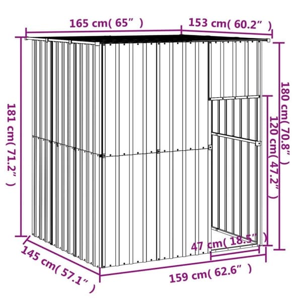 vidaXL hundehus med tag 165x153x181 cm galvaniseret stål lysegrå