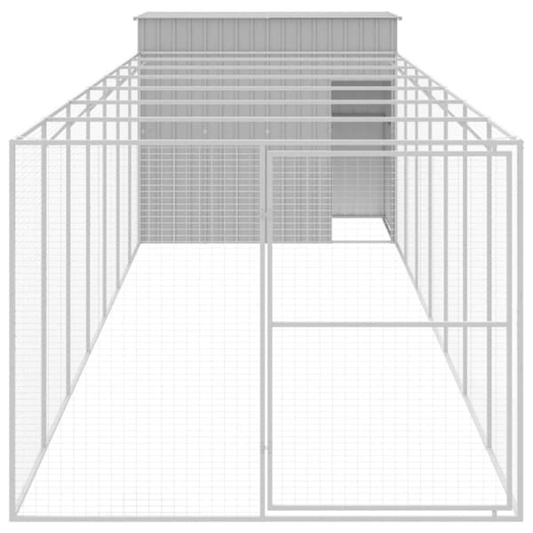 vidaXL hundehus med løbegård 214x865x181 cm galvaniseret stål lysegrå