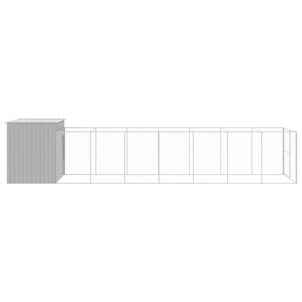 vidaXL hundehus med løbegård 214x865x181 cm galvaniseret stål lysegrå