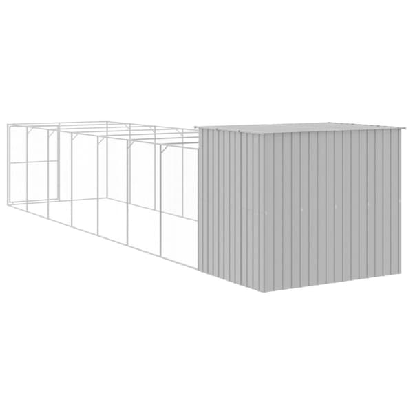 vidaXL hundehus med løbegård 214x865x181 cm galvaniseret stål lysegrå