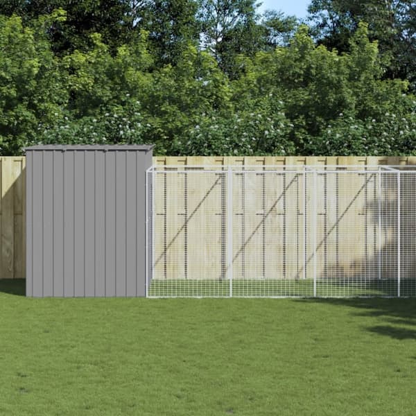 vidaXL hundehus med løbegård 214x865x181 cm galvaniseret stål lysegrå