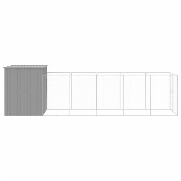 vidaXL hundehus med løbegård 165x659x181 cm galvaniseret stål lysegrå